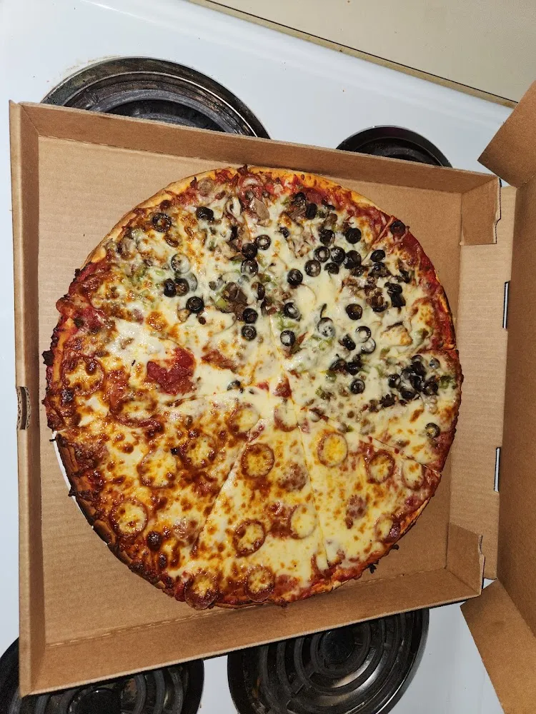 Half Pepperoni and Half Deluxe Pizza